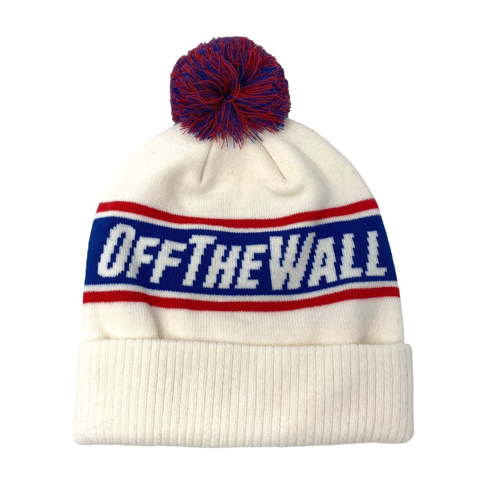 VANS Off The Wall Pom White Blue Red Unisex Beanie Knit Hat One Size VN0A2YR73KS